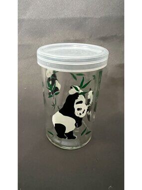 Glass Jar With Panda Design & Plastic Lid - 16 oz - BPA-Free